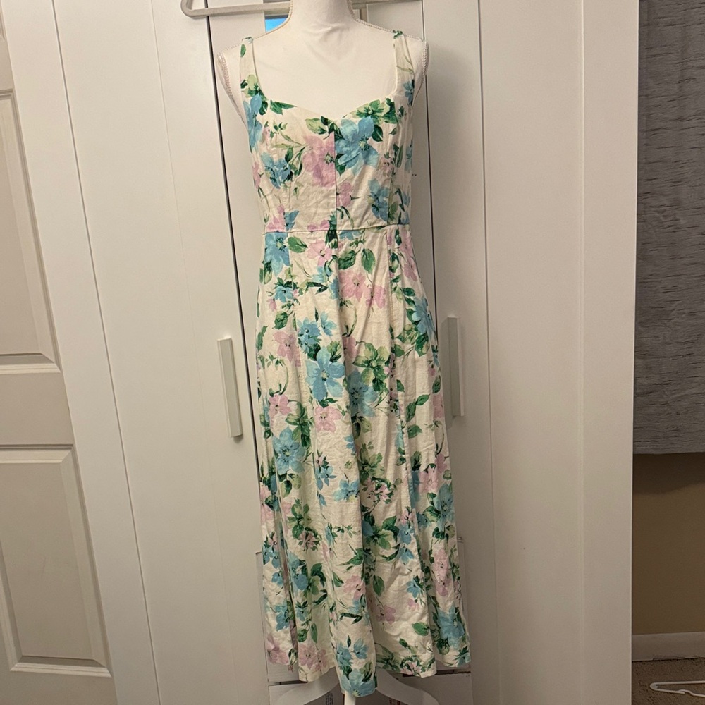Old Navy Floral Midi Dress in Cream and Blue